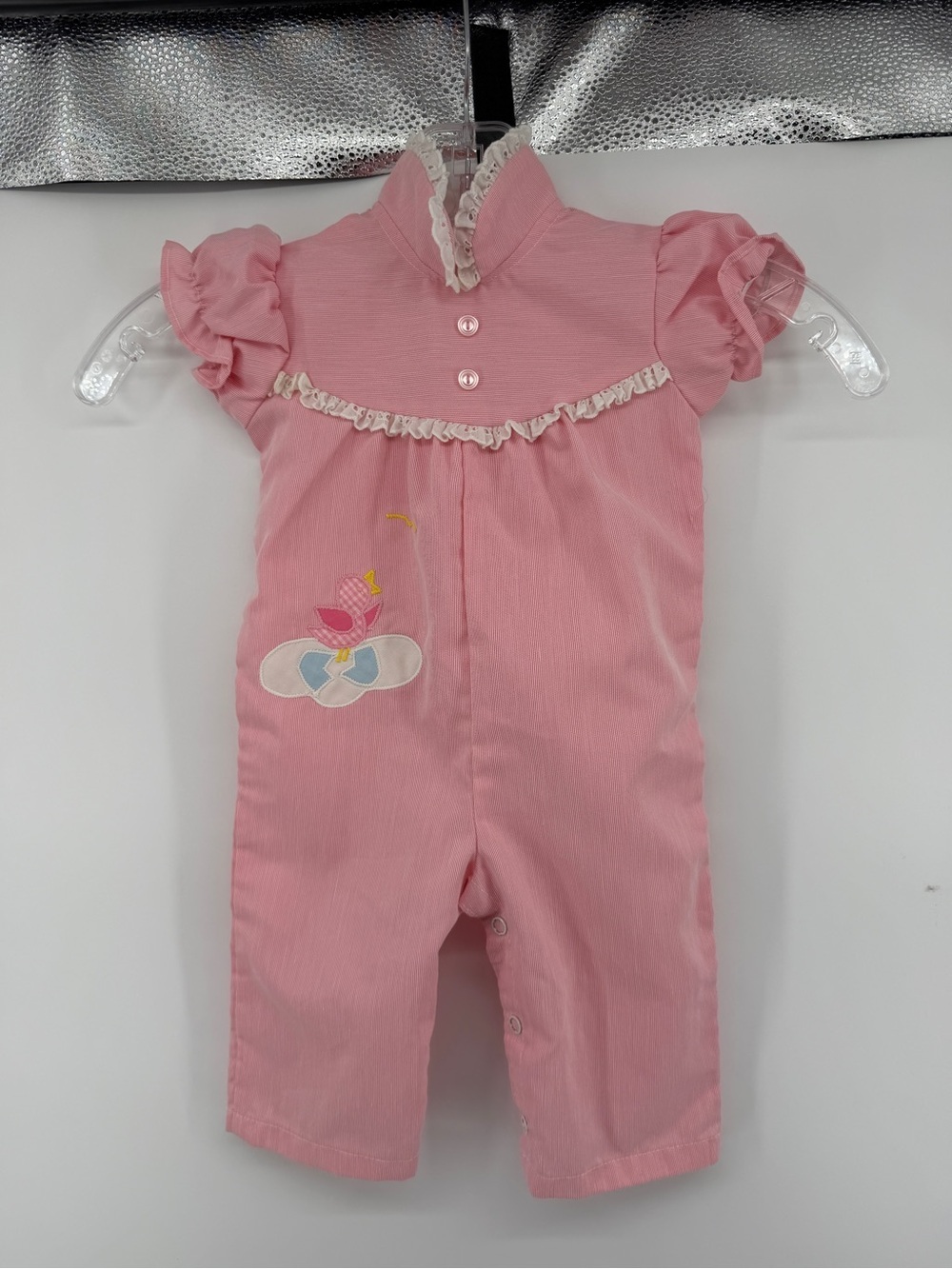 VTG Grandmillennial Cottagecore Coquette Thomas Pink Stripe Ruffle Romper 6-9M